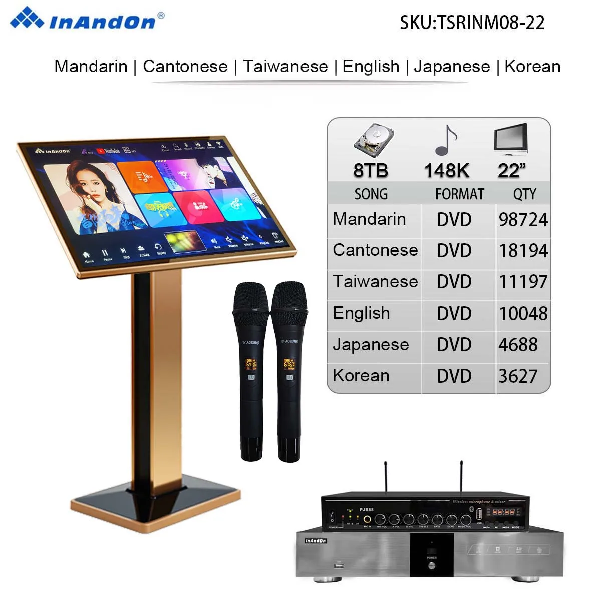 TSRINM08-8TB 148K 22 "MIC Inandon Touch Screen Karaoke System Mixer Machine Intelligent Voice Keying Movie Dual System Score