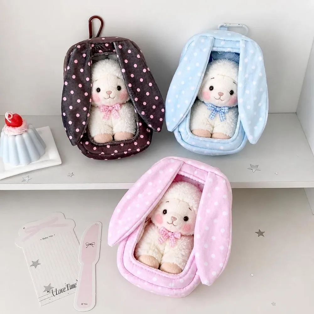 Polka Dot Carrying Bag 3D Stereo Shape Bunny Ear Design Storage Pouch 15Cm Transparent Shell Tote Pouch Travel Carry