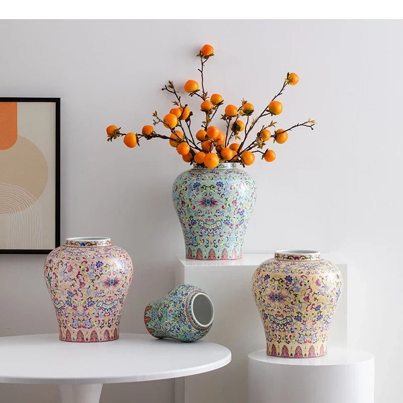 Chinese Retro Blue and White Porcelain Flower Vase Ceramic Handicrafts Flowerpot Desktop Storage Can Home Decoration