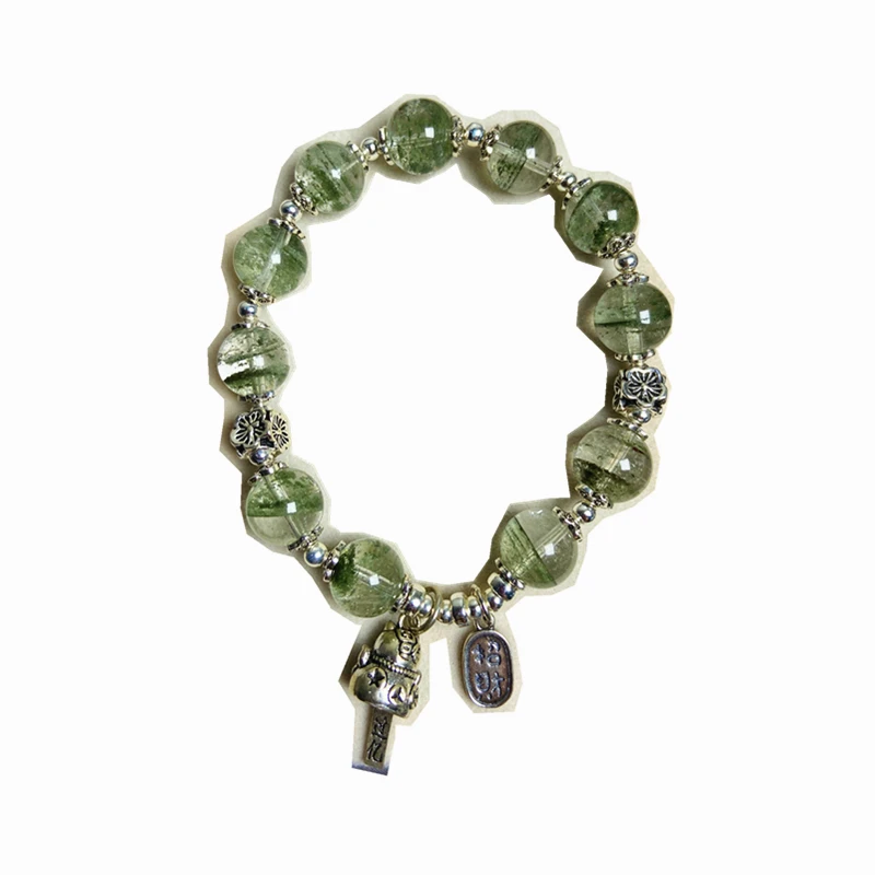 Natural Green phantom Quartz Crystal Bracelet, Bead Crystal, Silver 925, Handmade Jewelry, Healing Gemstone Bracelet