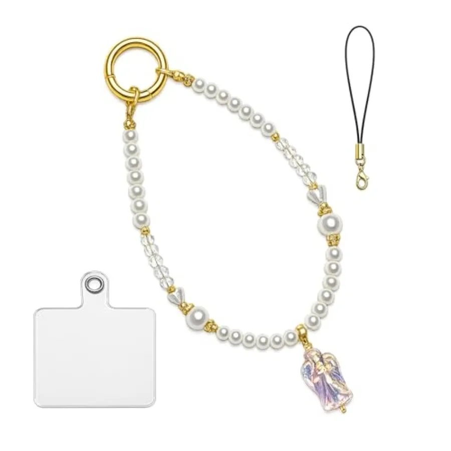 

Beaded Phone Charm Strap for Women, Aesthetic Crystal Glass and Pearl Wrist Lanyards, Universal Anti-Lost Detachable Cell Phone