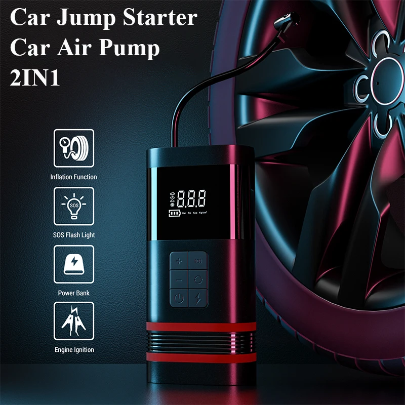 GKFLY 14000mAh Car Jump Starter 4 In 1 Pump Air Compressor 1000A Starting Device Power Bank 12V Digital Tire Inflator 150PSI