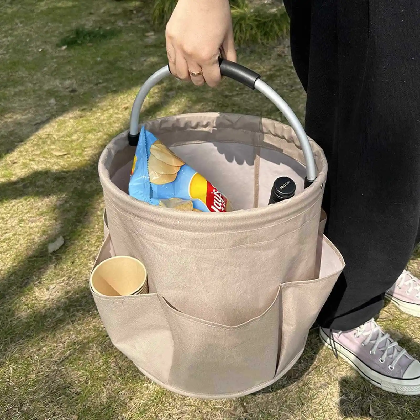 

17L Large Storage Organiser Bag Folding Basket Picnic Oxford Cloth Tote Outdoor Cleaning Caddy With Handle Tool Organizer Bag