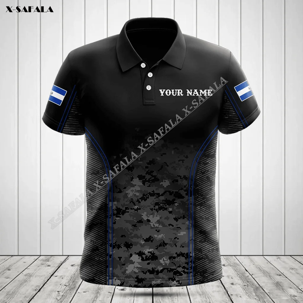 El Salvador Camo Motto  Flag Map Tattoo 3D Full Printed Men Adult Polo Shirt Collar Short Sleeve Top Tee Breathable Anti Shrink