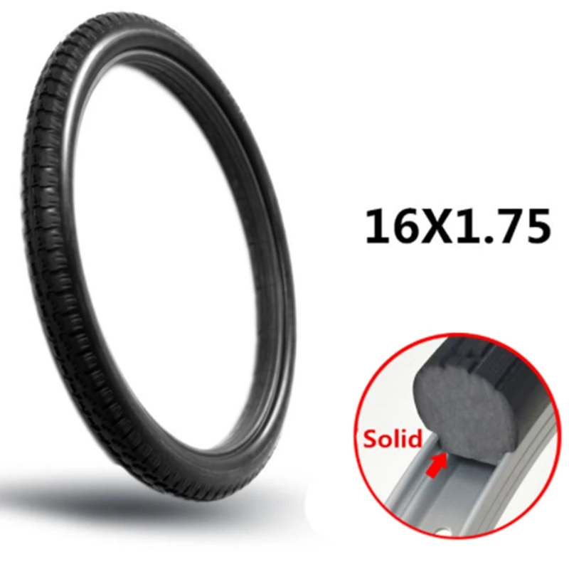 2X 16 Inch 16 X 1.75 Bicycle Solid Tires Bicycle Bike Tires 16 X 1.75 Black Rubber Non-Slip Tires Cycling Tyre