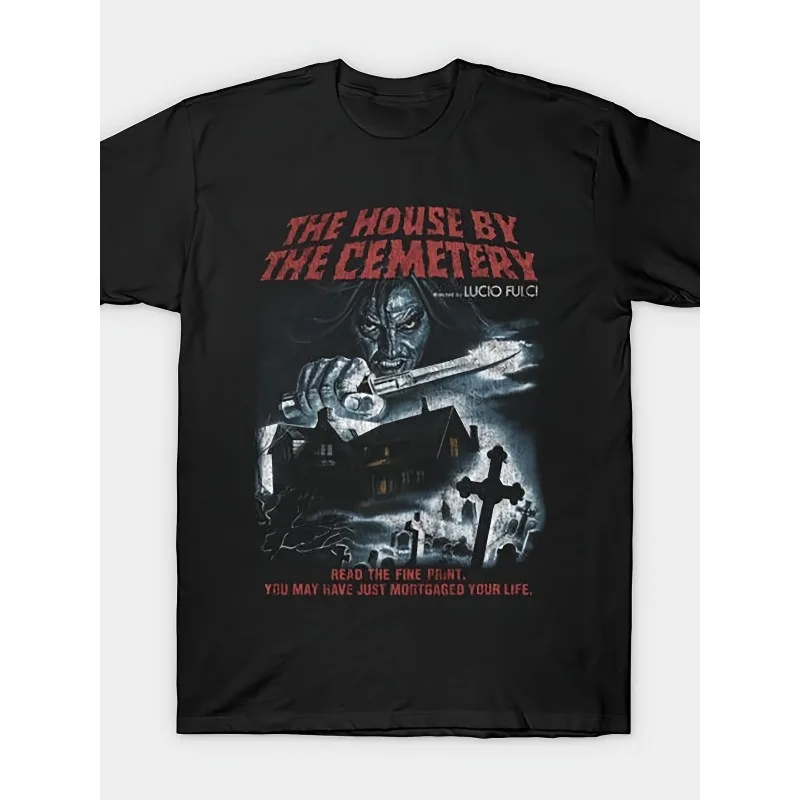 Men's Lucio Fulci Italian horror Giallo T-shirt - The House by Cemetery round neck T-shirt suitable for wearing all year round