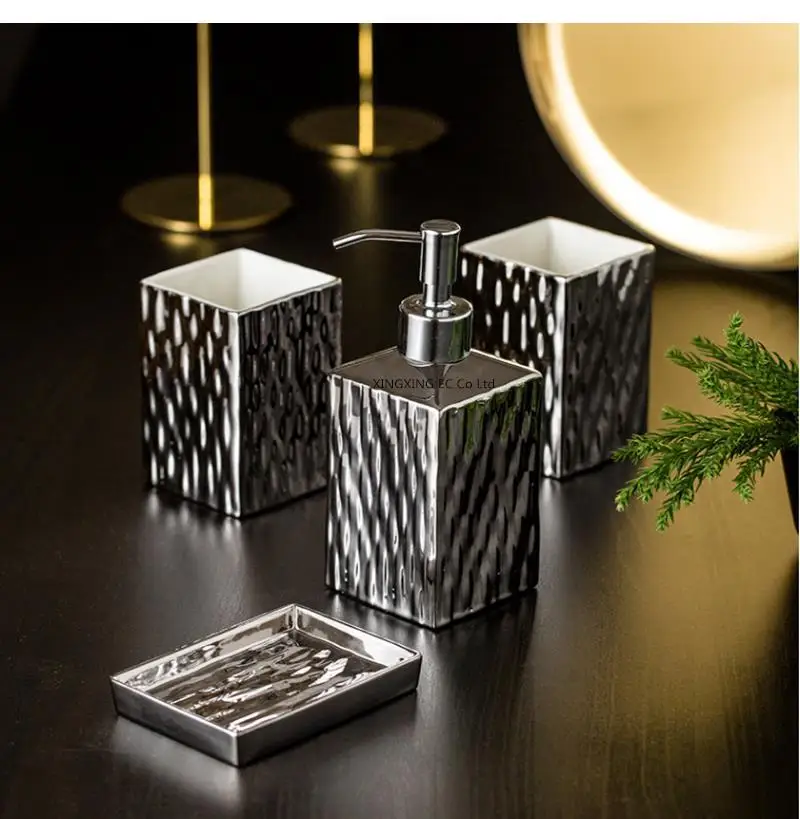 Golden Bathroom Decoration Accessories Toothbrush Holder Soap Dispenser Cup Toothpaste Light Luxury Ceramic