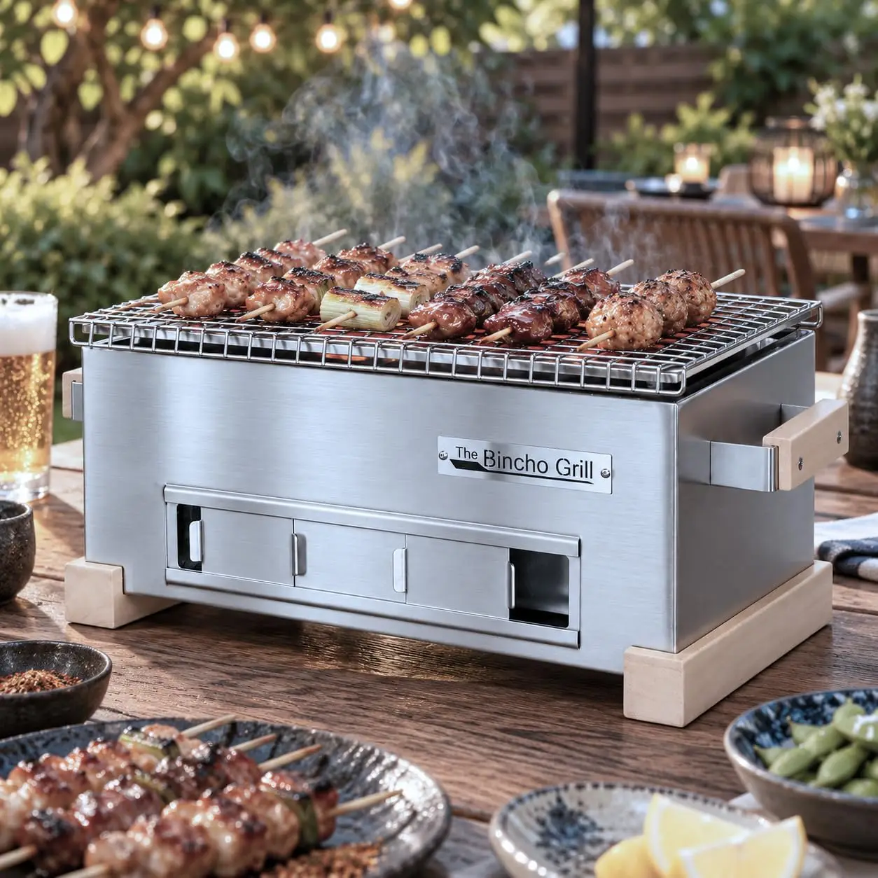 16-Inch Mini Yakitori Charcoal Grill, Stainless Steel Tabletop BBQ with Charcoal Box, Optimized Airflow and Cool-Touch Design