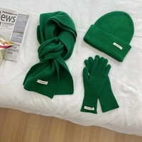 3 Pcs Hat & Glove Sets Women Fashion Green Blue Red Lovely Scarves Solid Warm 2025 Soild Women's Glove Set Knitted Hat Scarf