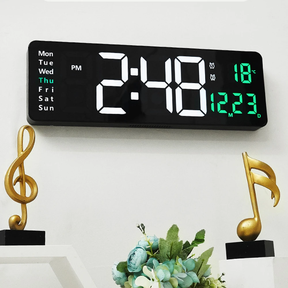 Large Digital Wall Clock Nordic LED Temperature Date Electronic Clock Wall-mounted Remote Control Large Display Alarm Wall Clock