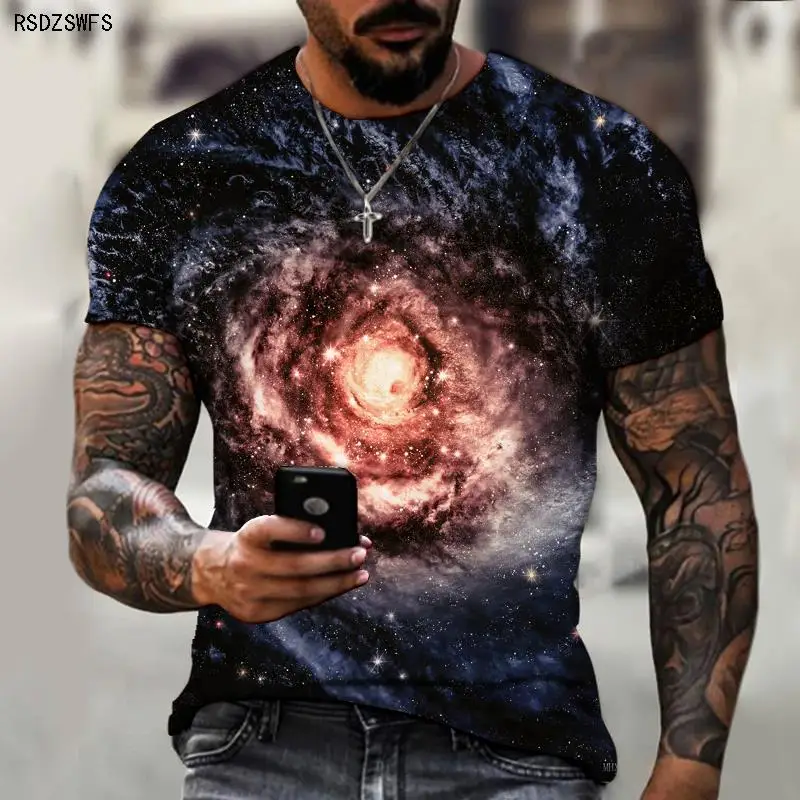 Spring and Summer Starry Sky 3D Printing T-shirt Men\'s Summer Casual T-shirt Men\'s Fun Streetwear Men\'s and Women\'s T-shirts