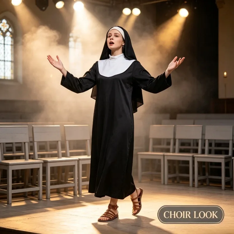 Halloween Nun Robe Cosplay Costume Suitable for Theme Parties Stage Performances and Theatrical Performances view 5