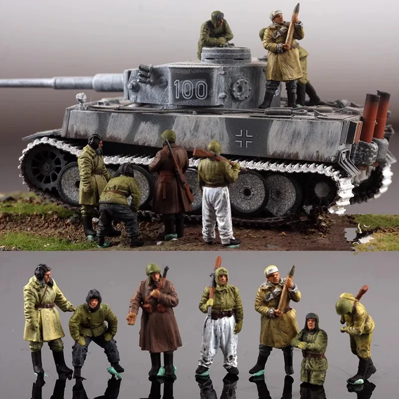 1:72 Scale Resin Model 7Pcs Action Figure Soviet On The Battlefield Soldiers Doll Toys DIY Scene Accessory Display Collection