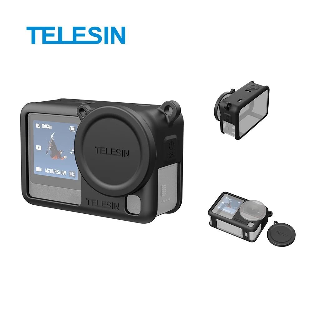 Capa Protetora de Silicone TELESIN Compatível com DJI OSMO Action 6, Tampa de Lente, Capa à Prova de Quedas para Câmera DJI Action 6