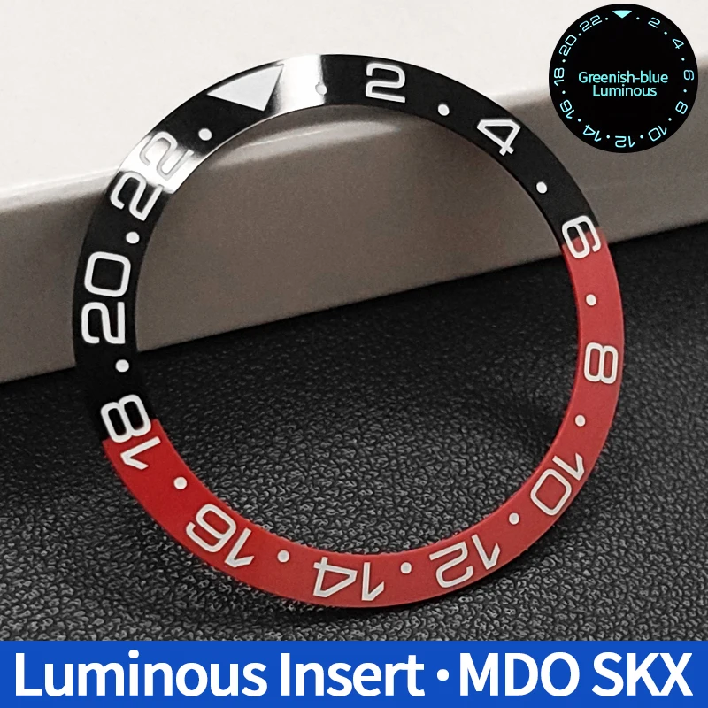 

Greenish-blue Luminous Ceramic Insert 38*30.6mm Real True Red Sloped Bezel Inserts Ring Fits Crystal 31.5*30.5mm MOD Watch Parts
