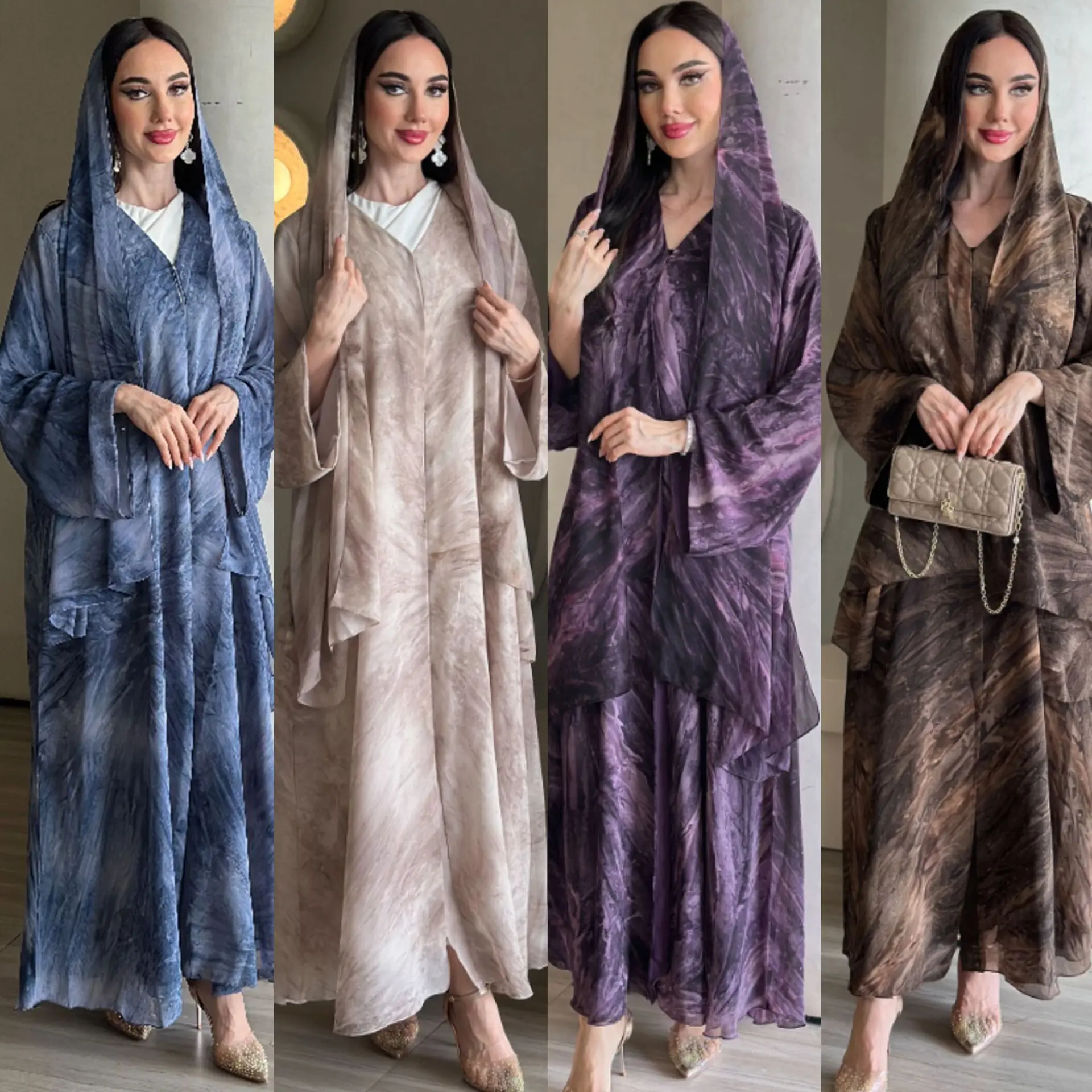 

Dubai Print Hijab Dress Women Muslim Sets Eid Kebaya Islam Clothing Turkey Kaftan Kimono Cardigan Open Abaya Caftan Jalabiya New