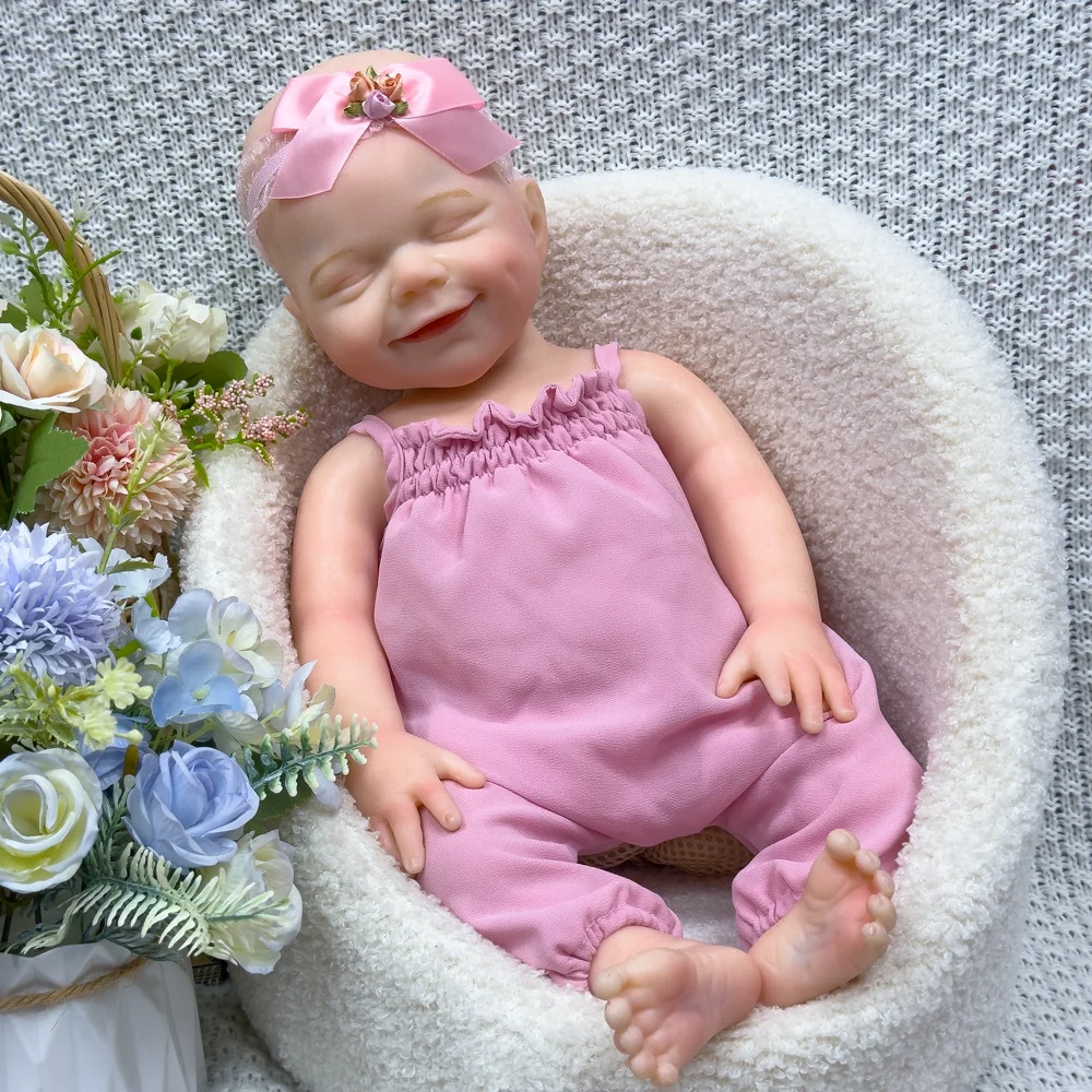 18인치 실리콘 실물 같은 아기 인형, 부드럽고 견고한, 리본 실리콘 인형, 유아 돌봄 훈련용 소품-0206GJ
