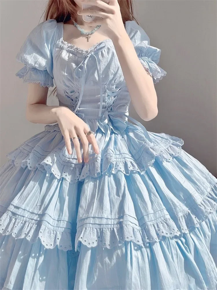 Cotton sweet girls cute Lolita op multi color kawaii Princess women dress Lolitas cosplay Victorian tea party plus size 2XL pa69