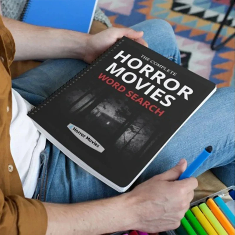 Películas de terror búsqueda de palabras: libro de rompecabezas de películas de terror, libro temático de terror para fanáticos de películas de terror