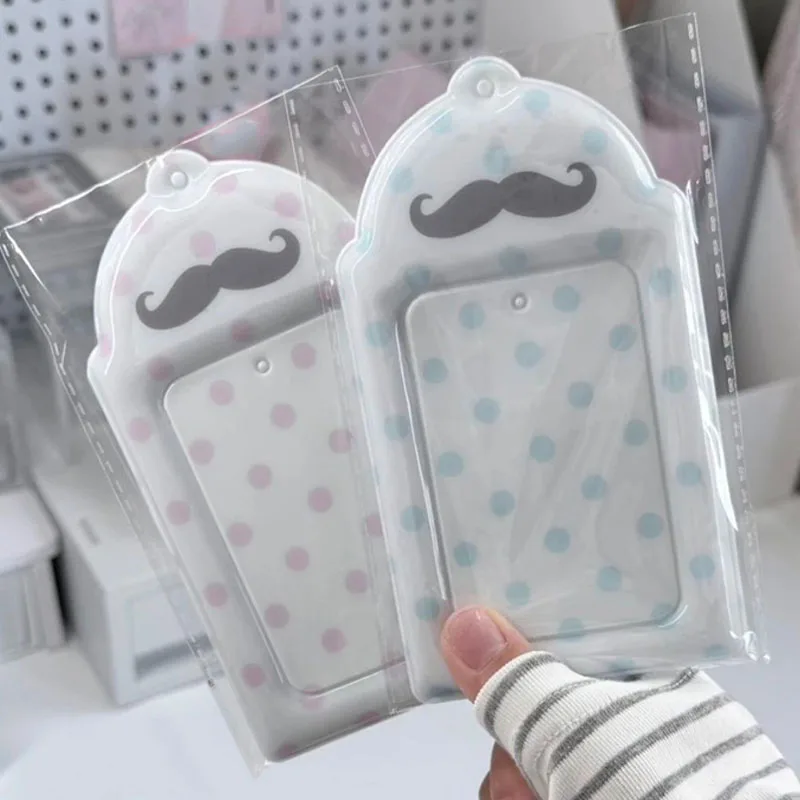 1pcs Polka Dot Mustache Print Card Holder PVC Kpop Idol 3 Inch Photocard Meal Card School ID Card Storage Display Bag Charm