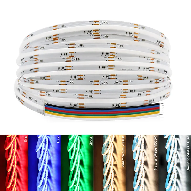 

Светодиодная лента COB 5 м RGBCCT DC 24V 840LEDs/M RGBCW RGBWWW RGBWC 5-в-1 для атмосферного освещения и декоративного оформления, гибкая лента-светильник
