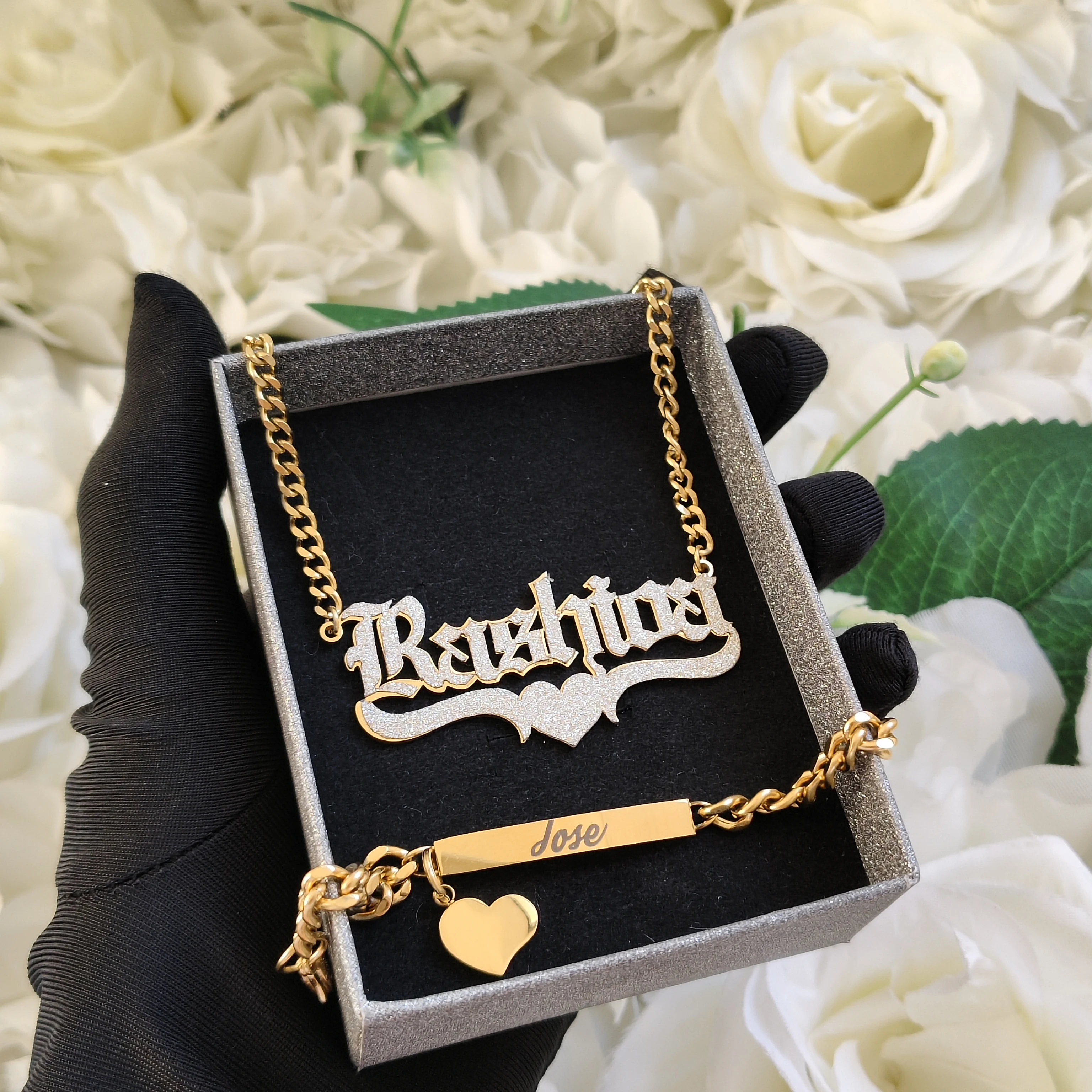 

DHQH New Customized Name Set Personalized Letter Stickers Necklace Engraved Bracelet Birthday Gift Manufacturer Direct Sales