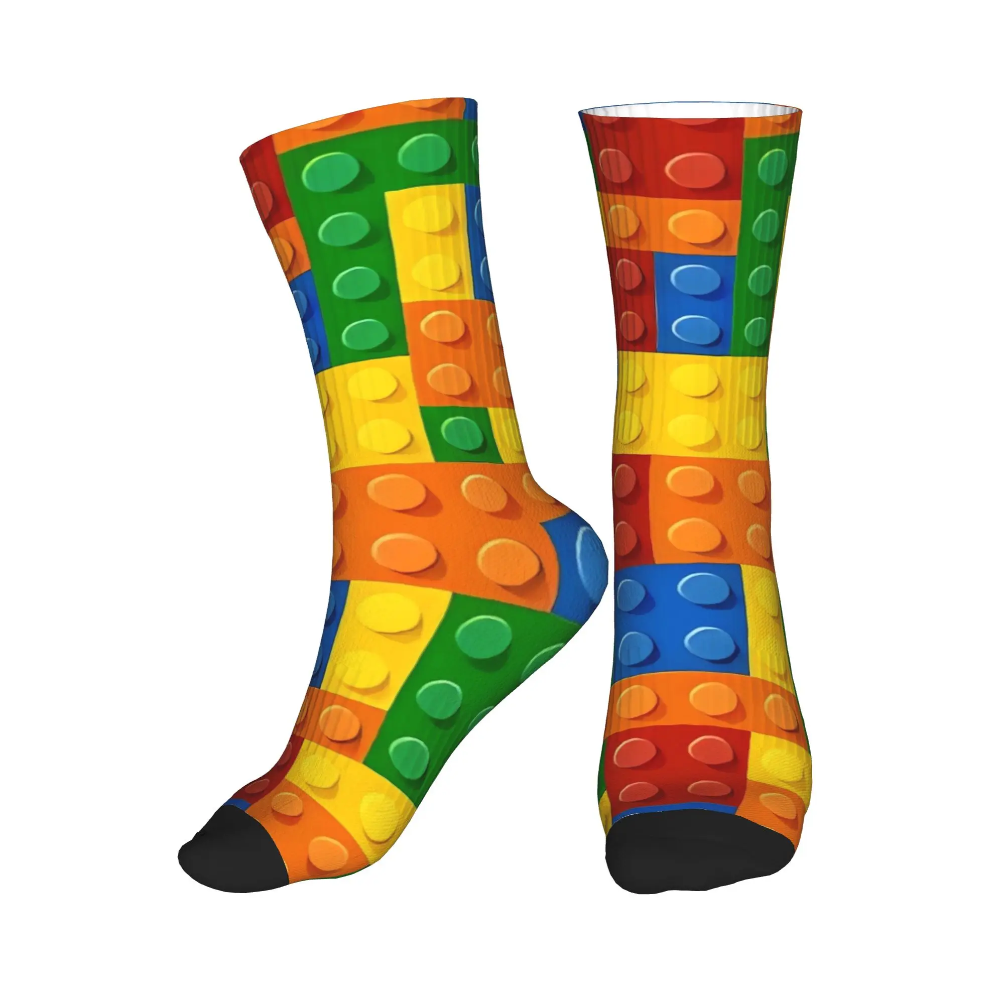 Classic Color Building Blocks Pattern Socks  Non Slip Stockings Unisex Men Medium Soft Cycling Socks Autumn Leisure Design Socks