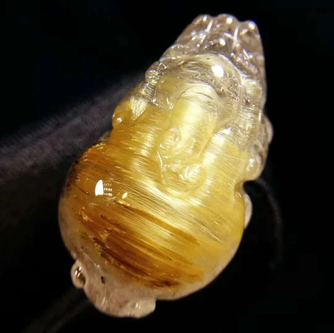 

Natural Gold Rutilated Quartz Toast Pendant Necklace Jewelry 31.5*18.3*16.3mm Pi Xiu Yellow Rutilated Women Men AAAAAAA