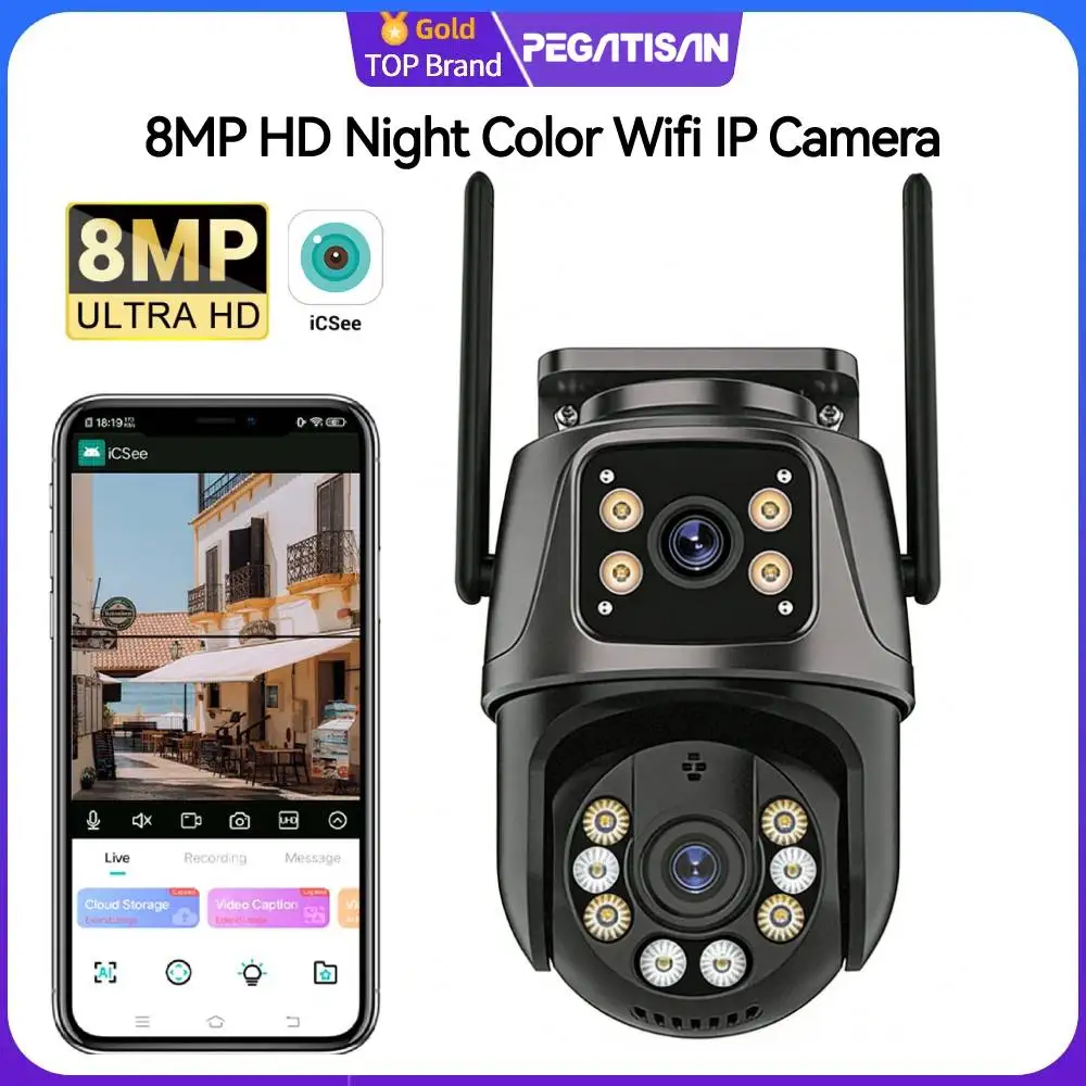 

4K 8MP Dual Lens Dual Screen IP Camera Wifi PTZ Camera Outdoor 4MP AI Auto Tracking CCTV HD Audio Video Surveillance P2P iCSee