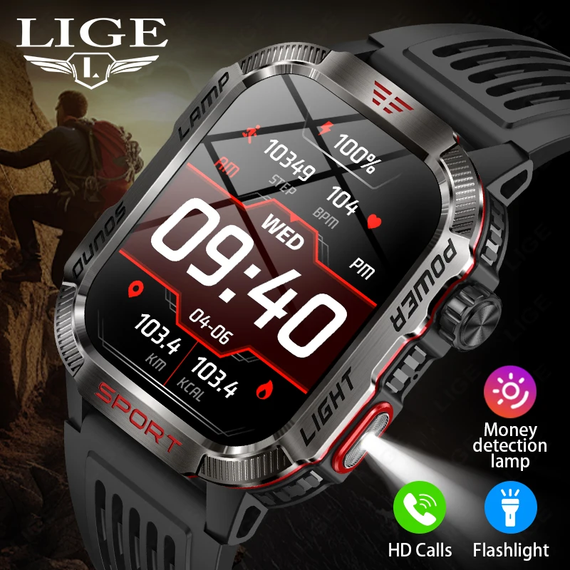 LIGE 2024 New For Xiaomi Outdoor Smart Watch Men's 600 mAh Battery Waterproof Fitness Blood Pressure Bluetooth Call Smartwatch