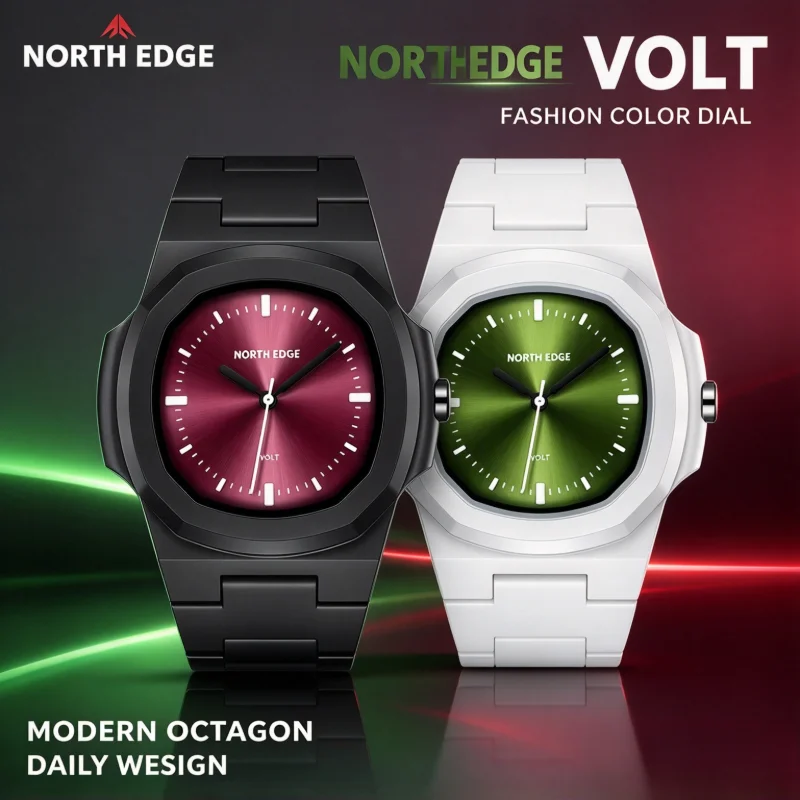 NORTH EDGE VOLT Men Women Couple Watch 50M Waterproof Sports Wristwatch Simple Fashion Octagonal Dial Swimming Watch