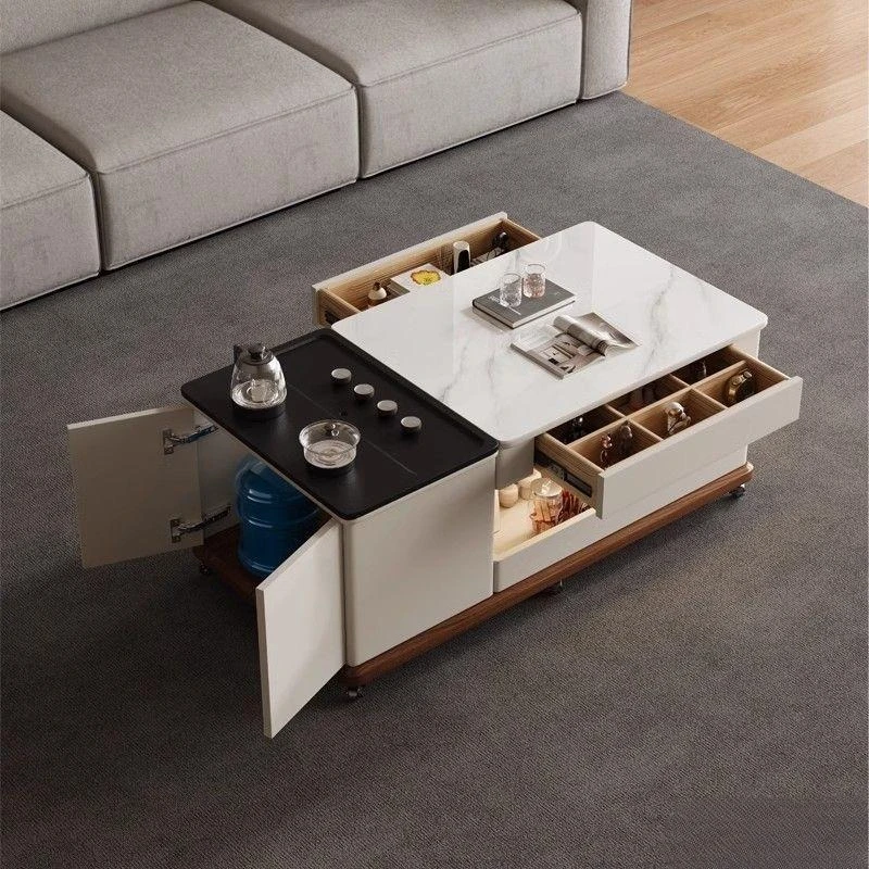 Multifunctional light luxury advanced mobile rock slab coffee table Household coffee table