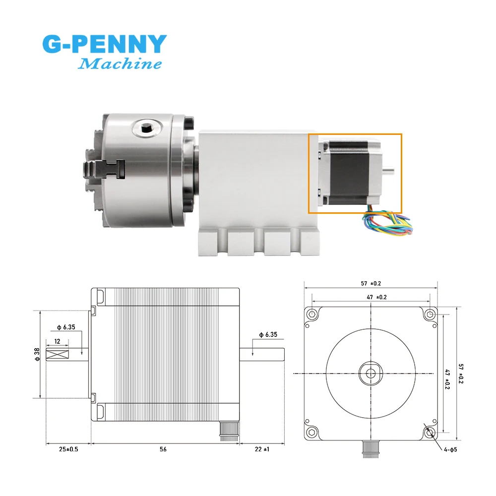 G-Penny 3/4Jaw 100mm CNC 4th Axis CNC dividing head / Rotation Axis / A axis kit Nema23 Gapless Harmonic Gearbox For CNC Machine