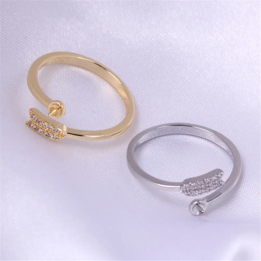 Pearl Micro-set Zircon Ring Set Fashion Open Ring Empty Set 14K Domestic Gold DIY Handmade Accessories Ring Set Women Wholesale