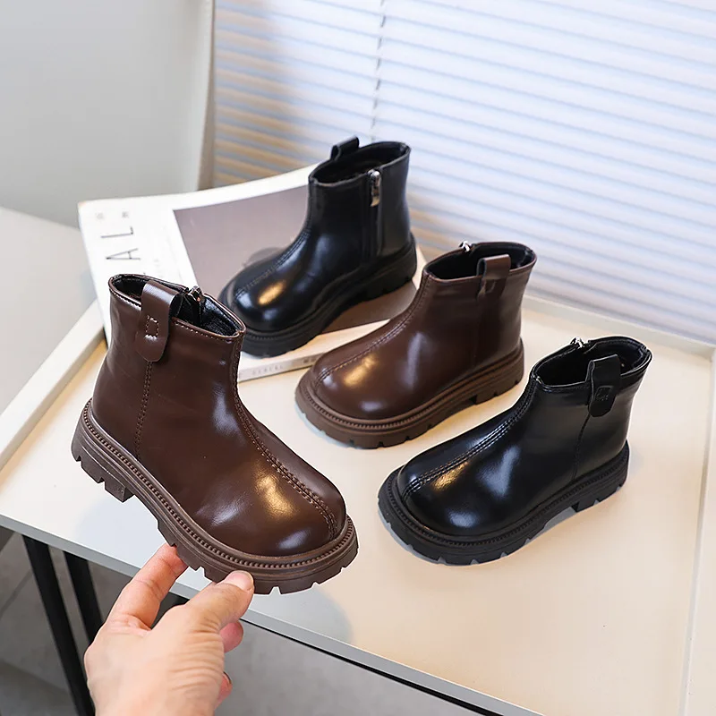 

Новые классические детские зимние хлопковые ботинки, модные школьные ботильоны для девочек в стиле ретро, простые детские плюшевые ботинки на толстой подошве на молнии