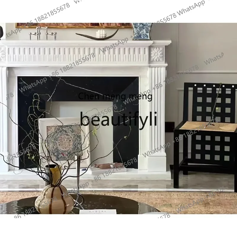 

G Marble Fireplace French Villa Living Room Entrance Natural Stone Fireplace Decorative Cabinet