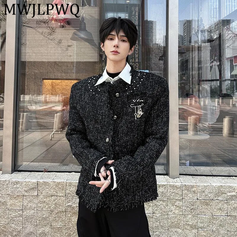 

Модная мужская куртка MWJLPWQ с декоративным дизайном и отложным воротником, стильный уличный стиль, без воротника, для весны-осени 2026 года, новинка 13522