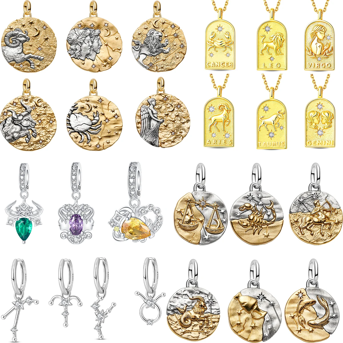 New Original 925 Sterling Silver Lucky The Twelve Zodiac Signs Golden Disc Pendant Necklace For Women's Jewelry Birthday Gift