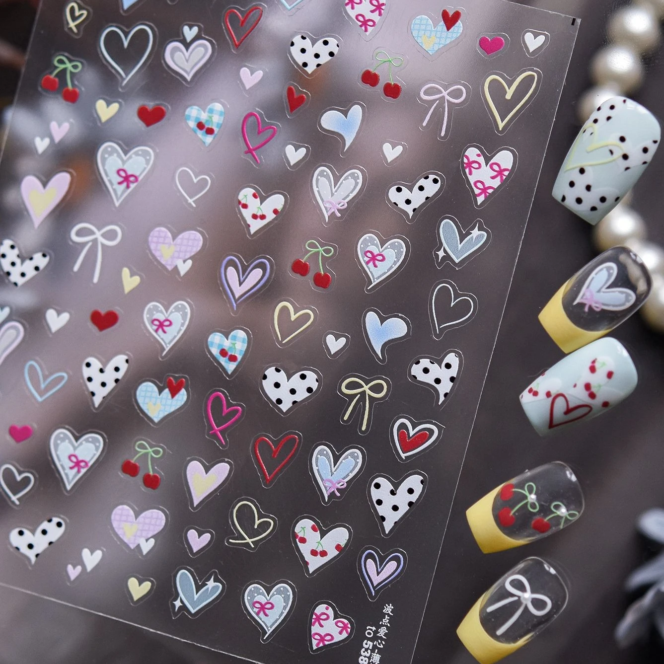 Autocollant de manucure Chic, cœur d'amour, nœud papillon, pois, ligne Simple, cerise, rétro, imprimé léopard, Graffiti coloré, étoile, Nail Art