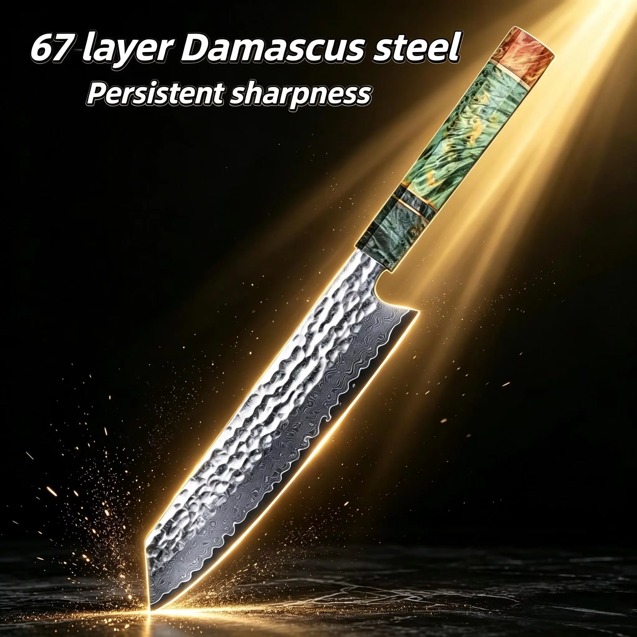 8 Inch Damascus Steel Chef Knife 67 Layers VG10 Kitchen Knives Vegetable Meat Cooking Tools Stabilized Colored Wood Handle