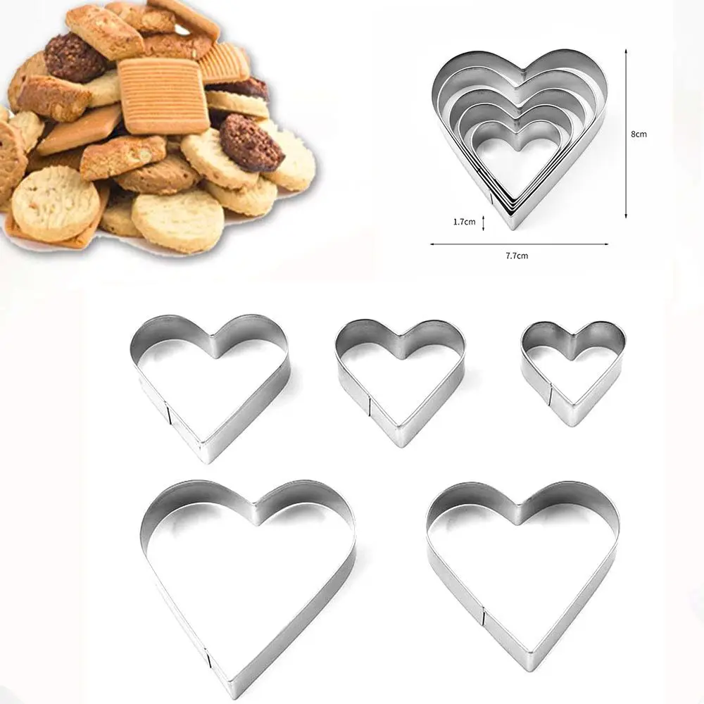 5 Pcs/set Stainless Steel Fondant Cake Baking Mold Heart Flower Star Shape Omelette Mold Cookie Biscuit Cutter Decorating Moulds