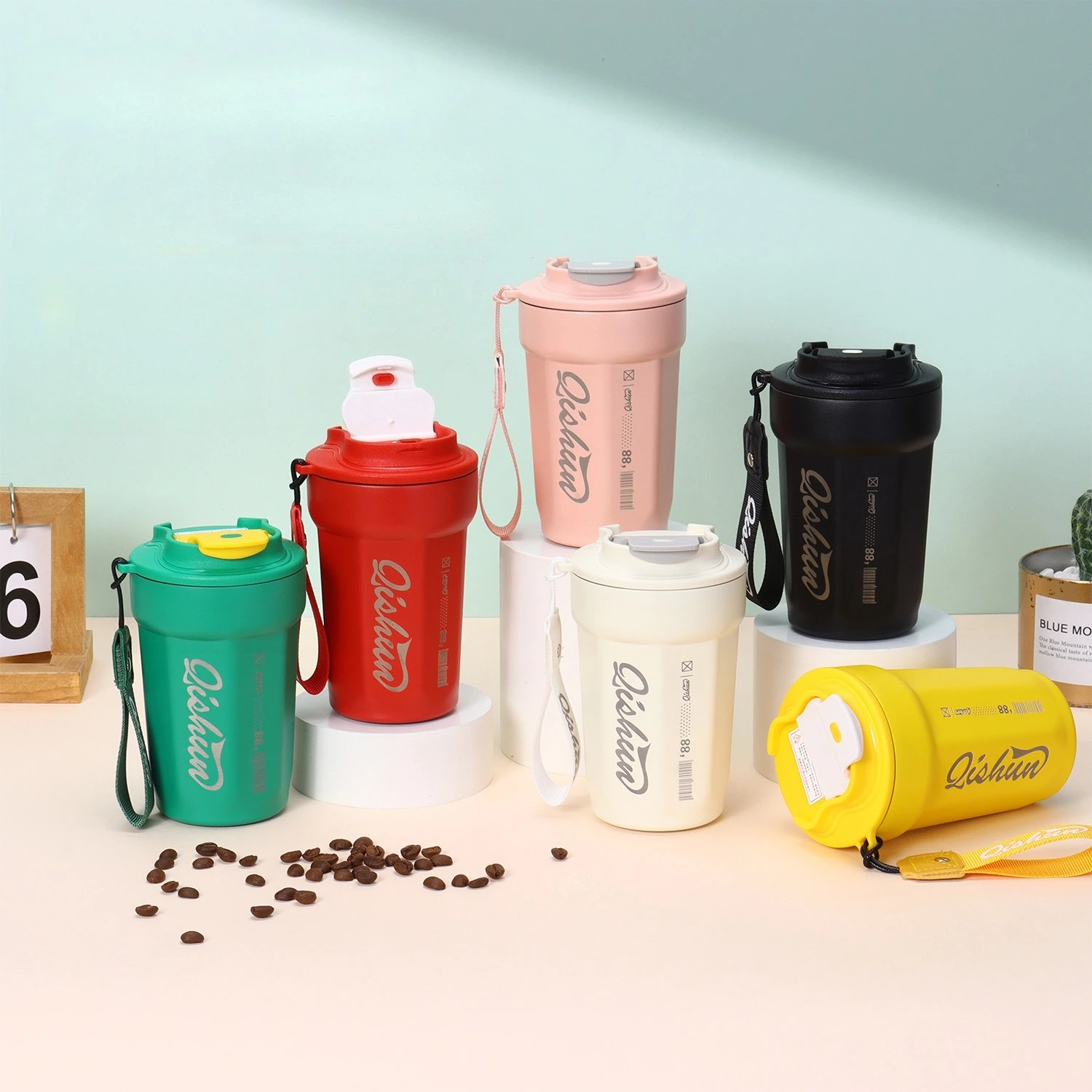 

Octagon 316 Stainless Steel Thermal Flask 450ml/16oz Leakproof Travel Coffee Mug with Handle & Carabiner, for car cup holder