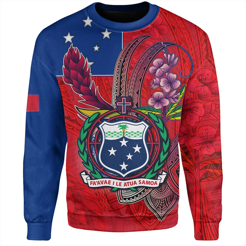 Vintage 3D American Samoa IndepedenceDay Printing Sweatshirts Samoa Emblem Graphic Round Neck Hoodies Fashion Mens Clothing Tops
