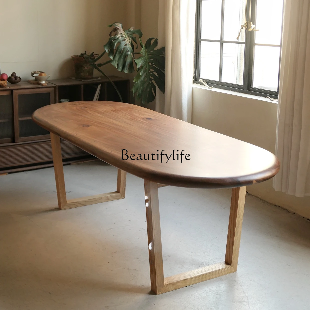 Log wind irregular oval dining table solid wood modern simplicity