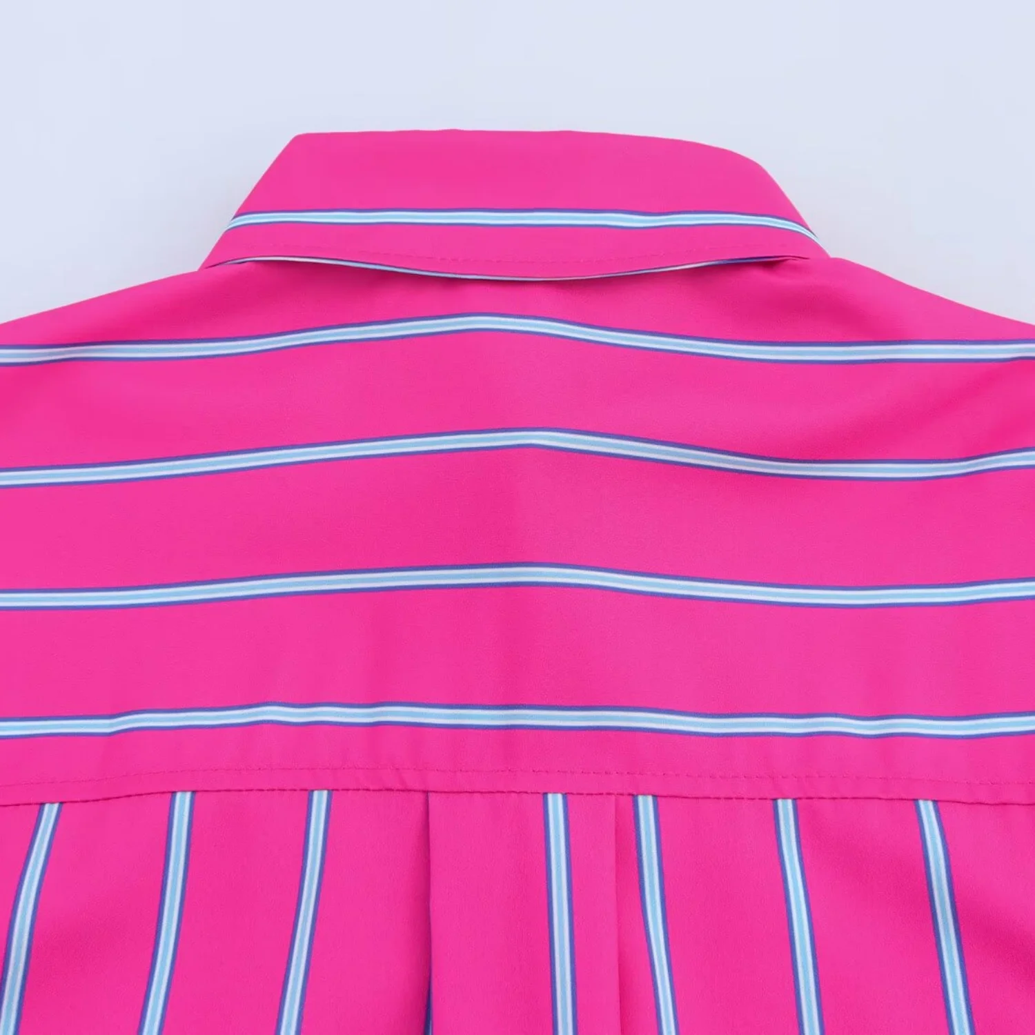 2025 Myst & Za verão nova camisa listrada gola POLO bolsa decoração solta casual deslocamento manga comprida top