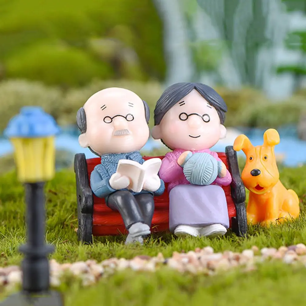 2/3Pc Figures Chair Grandma Grandpa Sweety Lovers Couple Ornament For Fairy Garden Figurines Miniature Christmas Home Decoration