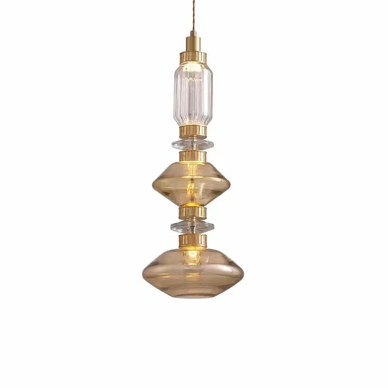 Clear Amber Glass LED Chandelier Modern Pendant Lamp Hall Parlor Restaurant Bedside Lighting Fixtures Wire 150cm Adjustable