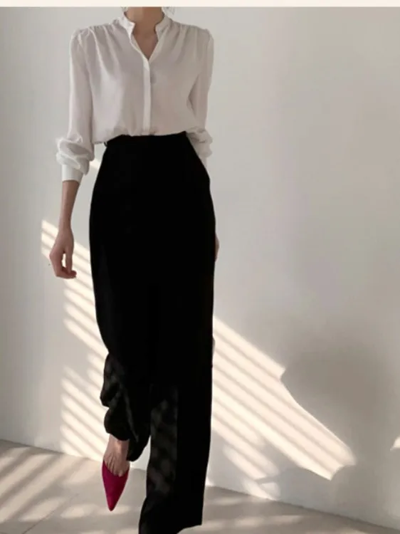 High Waist Straight Leg Pants Draped Wide Leg Trousers Korean Style Fashionable Loose Fit Long Pants Women's Suit Pants