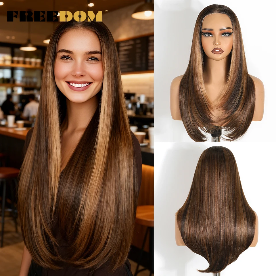FREEDOM 9x6 قبل قطعها الاصطناعية الدانتيل الجبهة الباروكات للنساء مستقيم الطبقات شعر مستعار 24 "أومبير شقراء ارتداء والذهاب غلويليس الدانتيل الباروكات