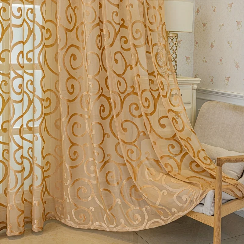 European Luxury High-End Window Curtain, Hollow Embossed Jacquard Fabric, Heat Insulation Sun Protection, Living Room Bedroom Ba